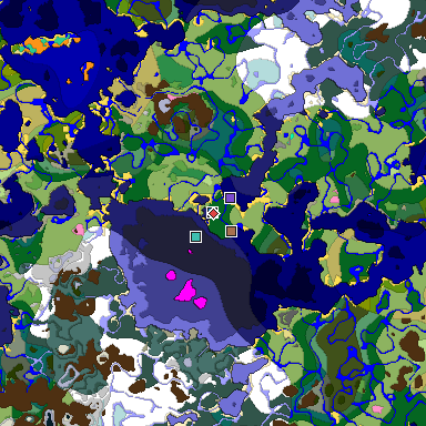 Predicted biome map of Java 1.21.4 seed 5924963710653286323 around estimated spawn