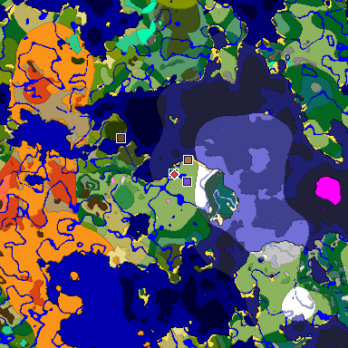Predicted biome map of Java 1.21.4 seed -1550603707296119838 around estimated spawn