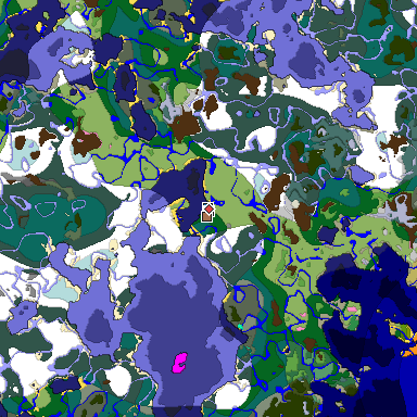 Predicted biome map of Java 1.21.4 seed -2371775093731090243 around estimated spawn