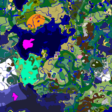 Predicted biome map of Java 1.21.4 seed -669046557901857584 around estimated spawn