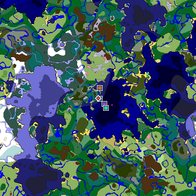 Predicted biome map of Java 1.21.4 seed -3921892430981140536 around estimated spawn