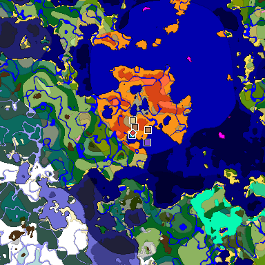 Predicted biome map of Java 1.21.4 seed 7372226057605043722 around estimated spawn