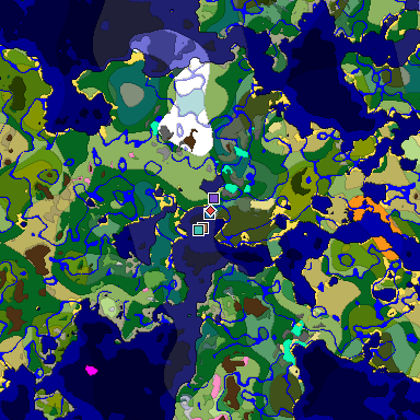 Predicted biome map of Java 1.21.4 seed -3494248744034417264 around estimated spawn