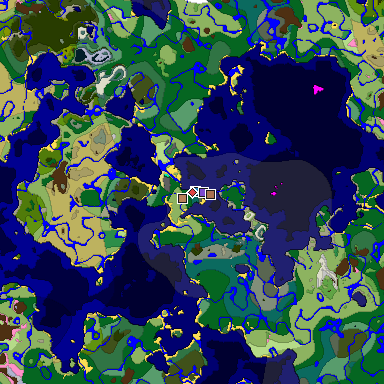 Predicted biome map of Java 1.21.4 seed 5002762417405567185 around estimated spawn