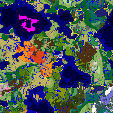 Predicted biome map of Java 1.21.4 seed 7579258696928067497 around estimated spawn