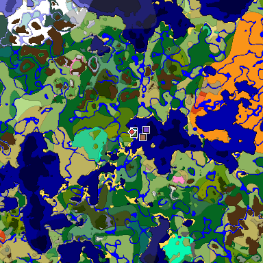 Predicted biome map of Java 1.21.4 seed -5053278393283624873 around estimated spawn