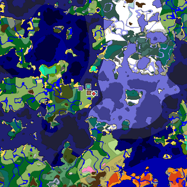 Predicted biome map of Java 1.21.4 seed 799687878062221845 around estimated spawn