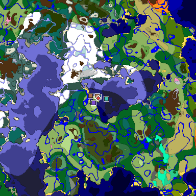 Predicted biome map of Java 1.21.4 seed -6950957514844977329 around estimated spawn