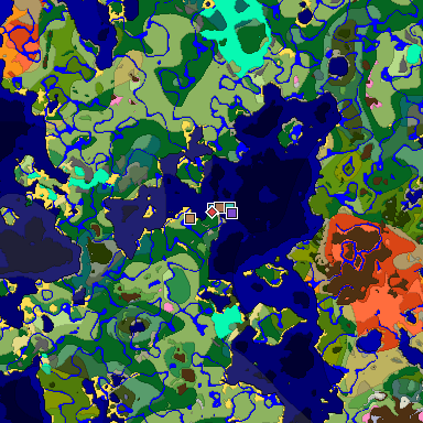 Predicted biome map of Java 1.21.4 seed 3055252170675173906 around estimated spawn