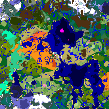 Predicted biome map of Java 1.21.4 seed 4578887904781975808 around estimated spawn