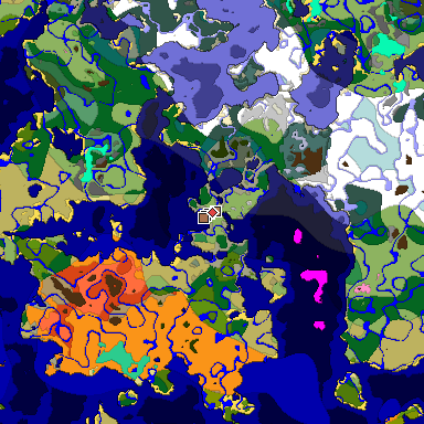 Predicted biome map of Java 1.21.4 seed -8974501942749773573 around estimated spawn