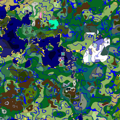Predicted biome map of Java 1.21.4 seed 5497863988149848614 around estimated spawn