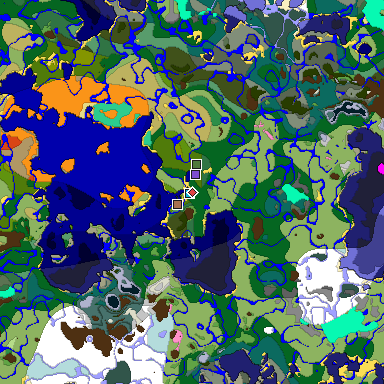 Predicted biome map of Java 1.21.4 seed 8890315226245129802 around estimated spawn
