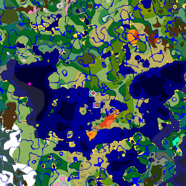 Predicted biome map of Java 1.21.4 seed 2282137486559027030 around estimated spawn