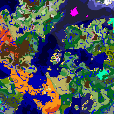 Predicted biome map of Java 1.21.4 seed 2924032982686582603 around estimated spawn