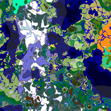 Predicted biome map of Java 1.21.4 seed -4831709223952428023 around estimated spawn