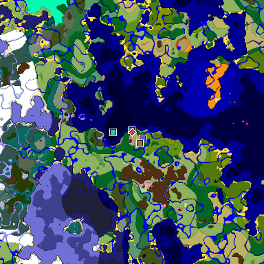 Predicted biome map of Java 1.21.4 seed -8657554413752162064 around estimated spawn