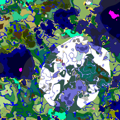 Predicted biome map of Java 1.21.4 seed 4335537501783954566 around estimated spawn