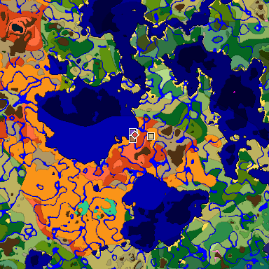 Predicted biome map of Java 1.21.4 seed 5413903927036225140 around estimated spawn