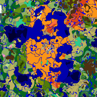 Predicted biome map of Java 1.21.4 seed -2309481130719173767 around estimated spawn