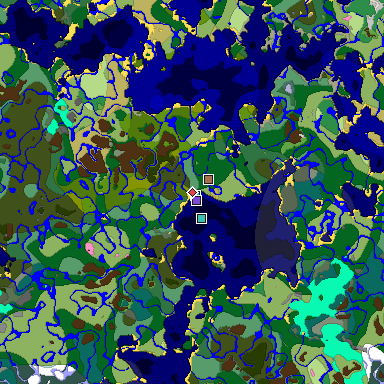 Predicted biome map of Java 1.21.4 seed 7292312321186219584 around estimated spawn