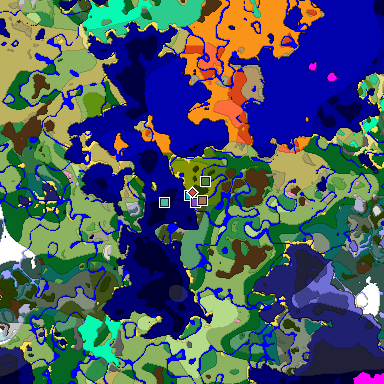 Predicted biome map of Java 1.21.4 seed 7418613501601298444 around estimated spawn