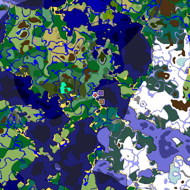 Predicted biome map of Java 1.21.4 seed -4651129281722575203 around estimated spawn