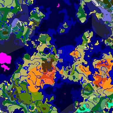 Predicted biome map of Java 1.21.4 seed 284914492682810886 around estimated spawn