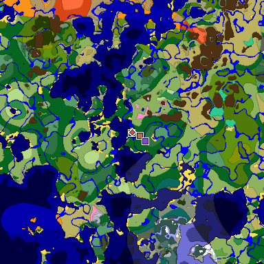 Predicted biome map of Java 1.21.4 seed -4949187306430168101 around estimated spawn