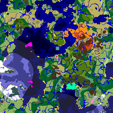 Predicted biome map of Java 1.21.4 seed 6387103198547770515 around estimated spawn