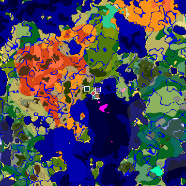 Predicted biome map of Java 1.21.4 seed 2165867221810596185 around estimated spawn