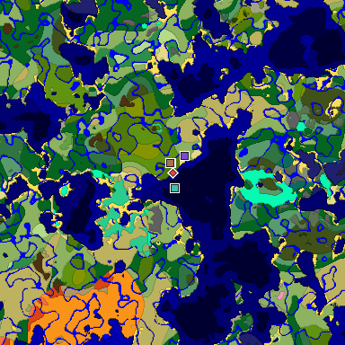 Predicted biome map of Java 1.21.4 seed -6197650071091621753 around estimated spawn