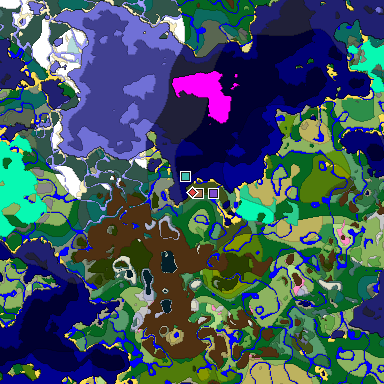 Predicted biome map of Java 1.21.4 seed 6853888784408619072 around estimated spawn