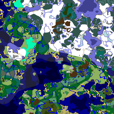Predicted biome map of Java 1.21.4 seed 6727770920415149240 around estimated spawn