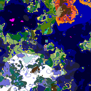 Predicted biome map of Java 1.21.4 seed -6406649270111454778 around estimated spawn