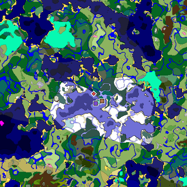 Predicted biome map of Java 1.21.4 seed -5911996947674619027 around estimated spawn