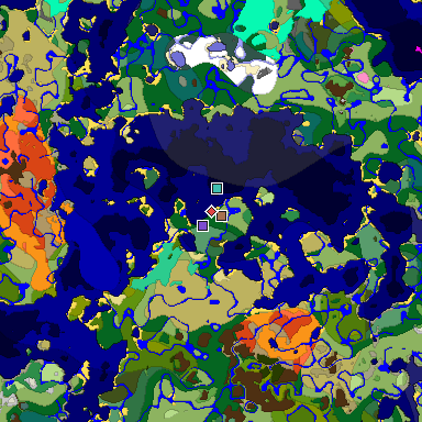 Predicted biome map of Java 1.21.4 seed 1601248407333143744 around estimated spawn