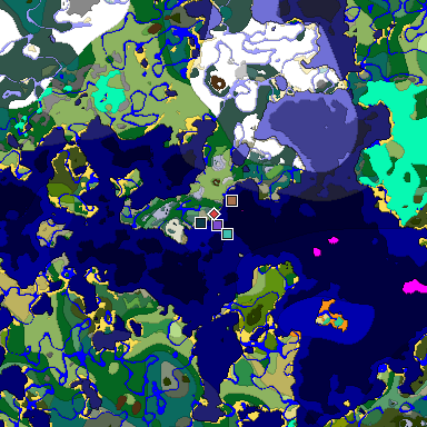 Predicted biome map of Java 1.21.4 seed 7195276370815725074 around estimated spawn