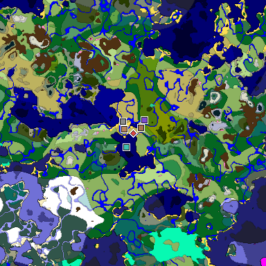 Predicted biome map of Java 1.21.4 seed 2778809340115375624 around estimated spawn