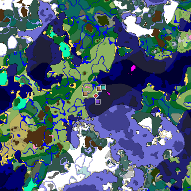 Predicted biome map of Java 1.21.4 seed -1133059245062131749 around estimated spawn