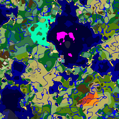 Predicted biome map of Java 1.21.4 seed 3660508092767734228 around estimated spawn