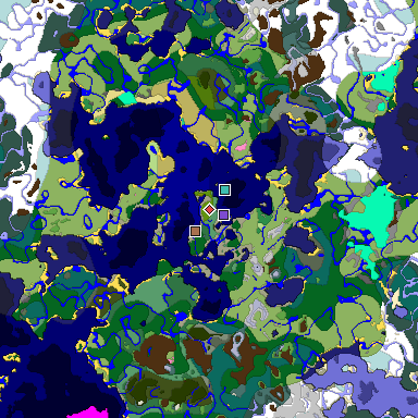 Predicted biome map of Java 1.21.4 seed -5180057843393342772 around estimated spawn