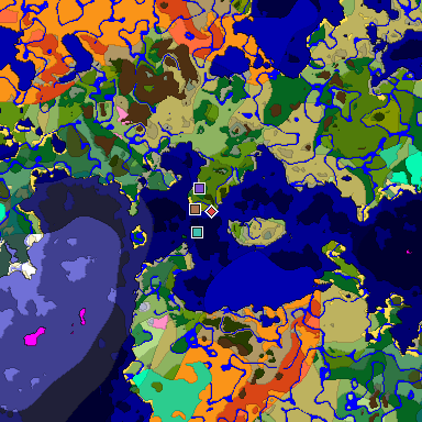 Predicted biome map of Java 1.21.4 seed 7767843351210304106 around estimated spawn