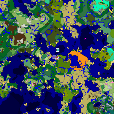 Predicted biome map of Java 1.21.4 seed -5721149498916198482 around estimated spawn