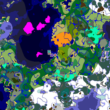Predicted biome map of Java 1.21.4 seed 6070085295534596254 around estimated spawn