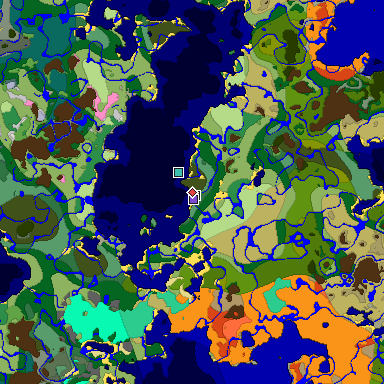 Predicted biome map of Java 1.21.4 seed -2653974781532775549 around estimated spawn