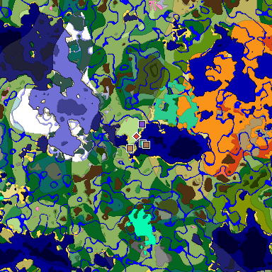 Predicted biome map of Java 1.21.4 seed -8921232943523847985 around estimated spawn