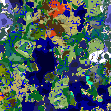 Predicted biome map of Java 1.21.4 seed -9181890304422931985 around estimated spawn
