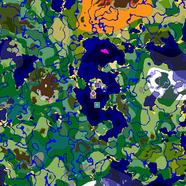 Predicted biome map of Java 1.21.4 seed 9131741444285356000 around estimated spawn