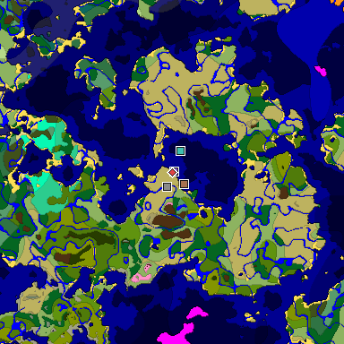 Predicted biome map of Java 1.21.4 seed -7618895415924186201 around estimated spawn